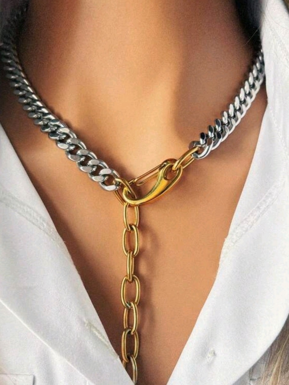 Two-Tone Chunky Chain Necklace in Silver and Gold